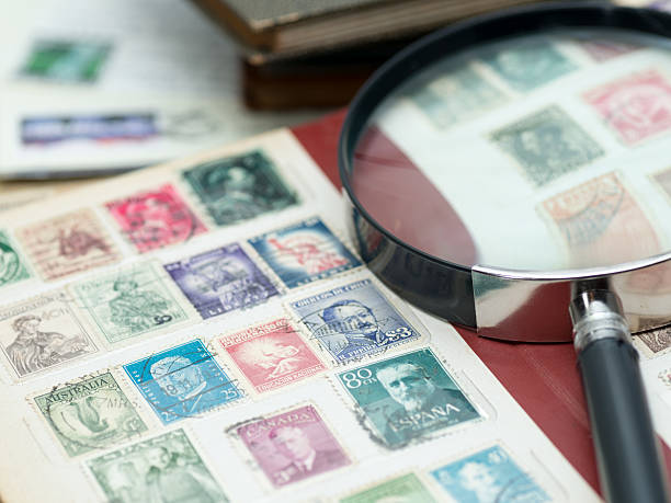 istock Stamp collection with magnifier glass (XXXLarge) 154193930