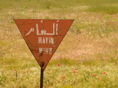 Minefield Danger Warning Sign Positioned along the Syrian-Turkish Borders.