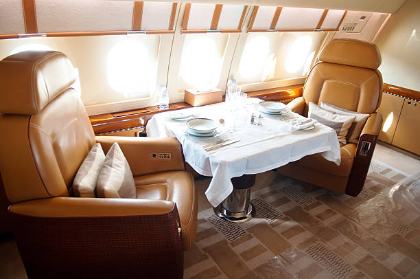 istock Luxury dining table and chairs onboard a business jet 154199519