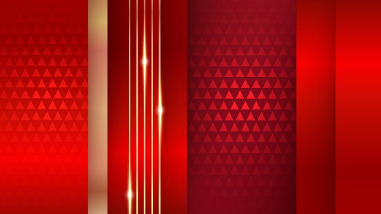 Luxury red and gold abstract background with triangle frame gold glitter light effect design