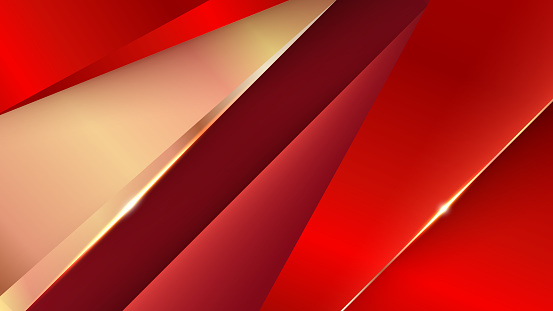 Luxury red and gold abstract background with triangle frame gold glitter light effect design