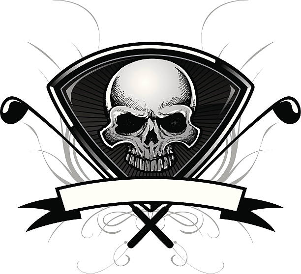 Golf Crest: Skull Tattoo Version vector art illustration