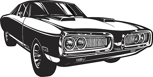 Vector Charger: Black and White Vector illustration of a Charger hot rod car in black and white. hot rod car stock illustrations