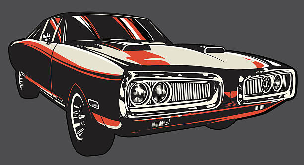 Vector Charger: Color Version Vector illustration of a Charger hot rod car on a gray background. hot rod car stock illustrations