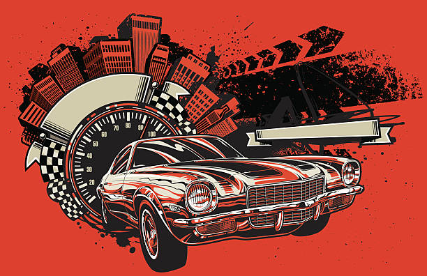 카마로 레이싱 디자인식: 우르바노 지쳤어요 - street racing stock illustrations