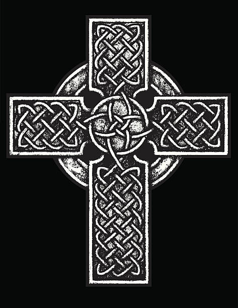 앤시언트 셀틱 교차: 검은색과 인명별 버전 - celtic culture tied knot knotwork celtic knot stock illustrations