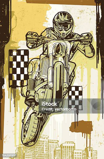 Motocross Motorcycle Racer Halftone Paint Splatter Version Stock Illustration - Download Image Now