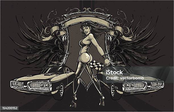 Эмблема Гонки Dodge Зарядное Устройствострит Тонах — стоковая векторная графика и другие изображения на тему Девушка пин-ап