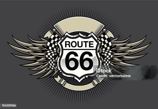 Route 66 Corse Emblema - Immagini vettoriali stock e altre immagini di Route 66 - Route 66, Vettoriale, Illustrazione