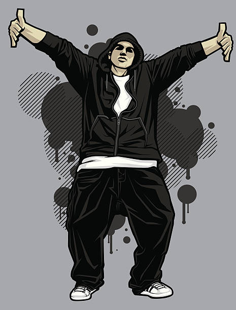 istock Male Hip-Hop Apparel Model: Zipped Hoodie Pose 154200204