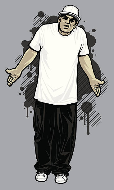 ilustrações de stock, clip art, desenhos animados e ícones de homem de hip-hop têxtil modelo: t-shirt pose - gangsta rap