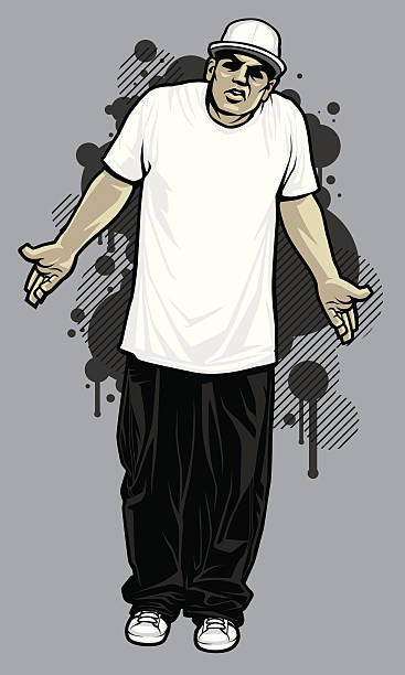 мужской хип-хоп одежды модель: футболка поза - гангста stock illustrations