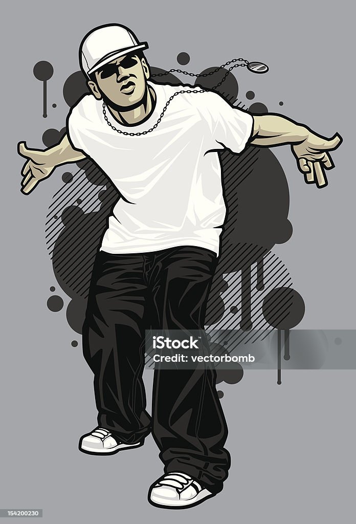 Uomo di Hip-Hop abbigliamento modello: T-Shirt posizione - arte vettoriale royalty-free di Berretto da baseball