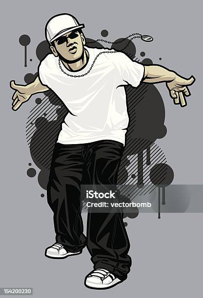 Male Hiphop Apparel Model Tshirt Pose Stock Illustration - Download Image Now - Baseball Cap, Gangster, Portrait