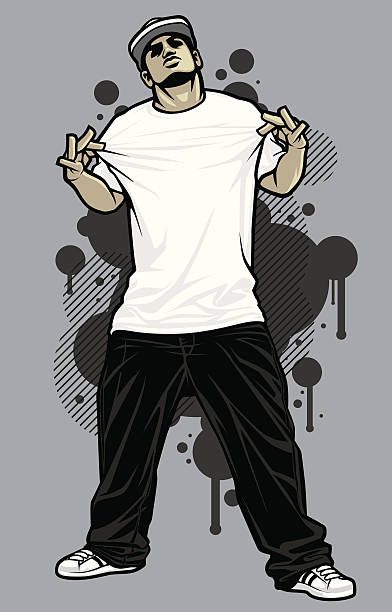 ilustrações, clipart, desenhos animados e ícones de masculino hip-hop roupas modelo: t-shirt pose - gangsta rap