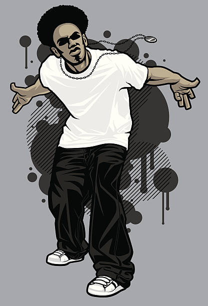 ilustraciones, imágenes clip art, dibujos animados e iconos de stock de macho hip-hop apparel modelo: camiseta postura - gangsta rap