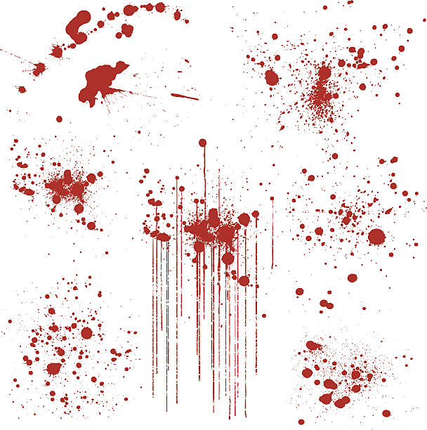 ilustraciones, imágenes clip art, dibujos animados e iconos de stock de conjunto de varias splatters sangre - paint drip