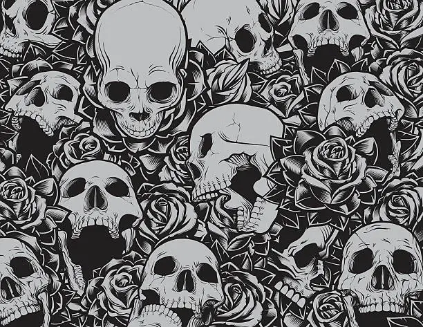 Vector illustration of Skulls and Roses Background