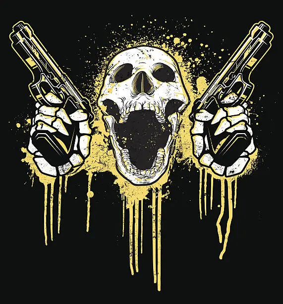 Vector illustration of Pistol Toting Skull