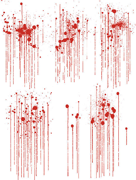 Set of Various Dripping Grunge Blood Splatters vector art illustration