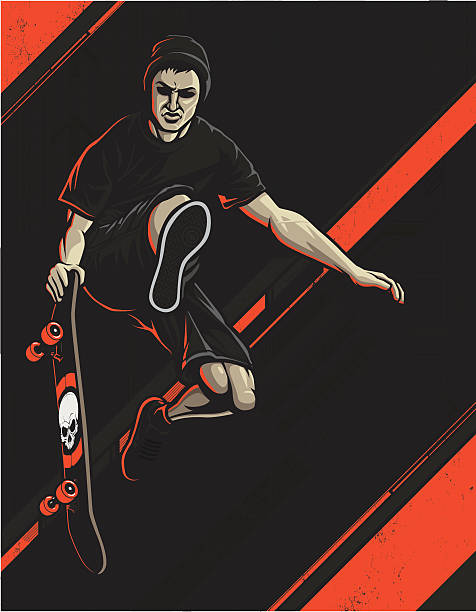 skateboarder в техно фон: нос коммутатора темный - vertical ramp stock illustrations