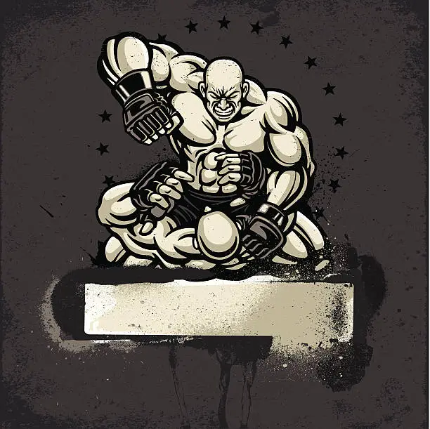 Vector illustration of Ultimate Fighter Punching Opponent: Grunge Frame Version