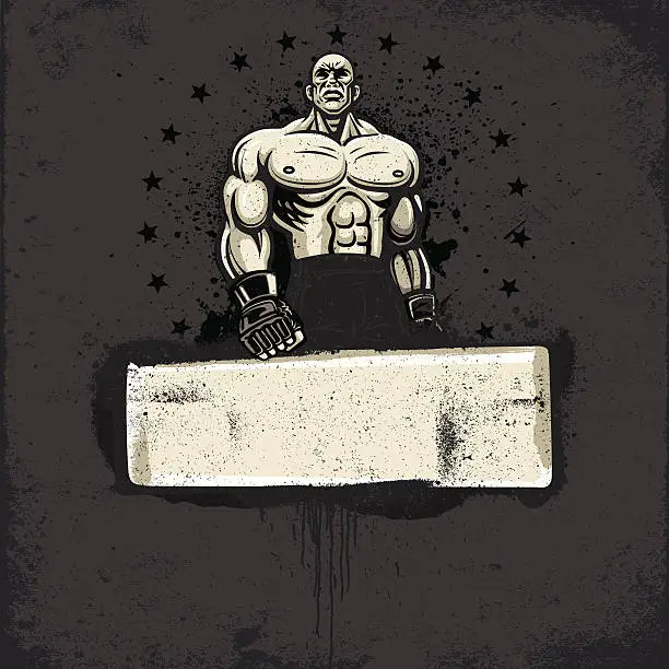 Vector illustration of Ultimate Fighter - Standing Pose: Graffiti Grunge Banner Version