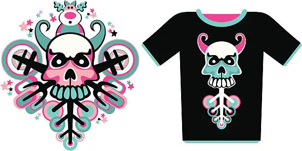 Vector illustration of composition with a skull and T-shirt