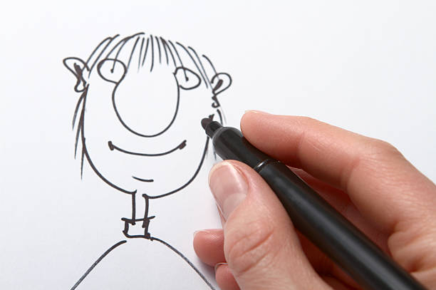 Human Hand drawing caricature of man.