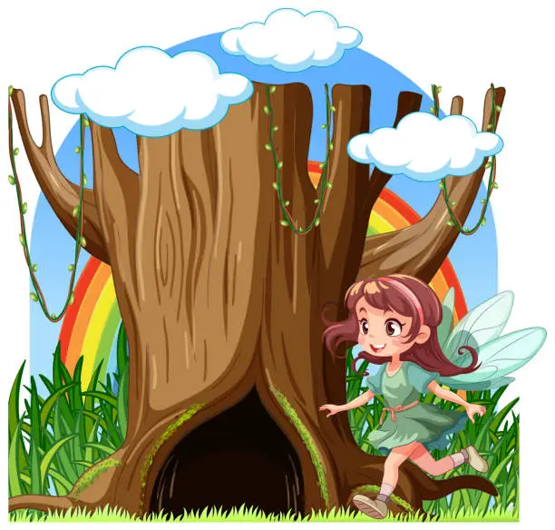 Vector illustration of Fairy cartoon in fantasy land