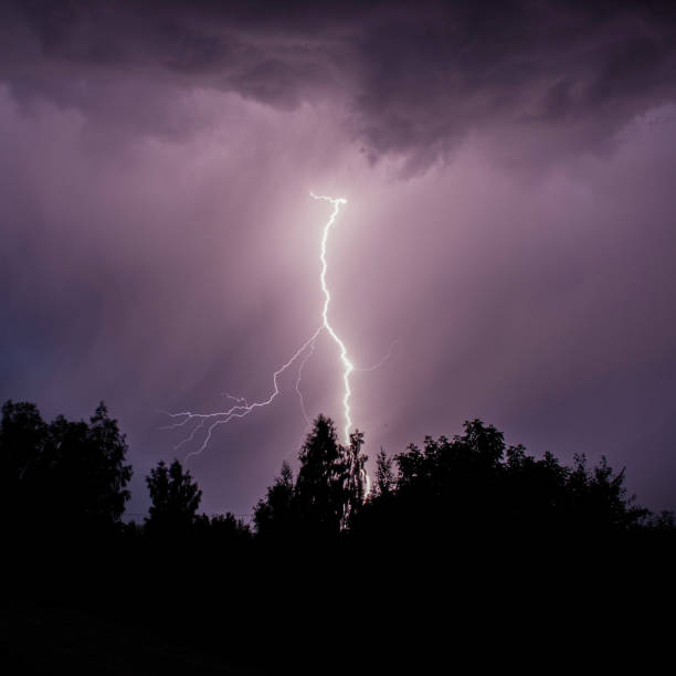 istock beautiful lightning during a thunderstorm at night in a forest that caused a fire, against a dark sky with rain 1542097080
