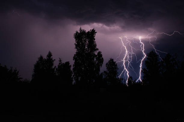 istock beautiful lightning during a thunderstorm at night in a forest that caused a fire, against a dark sky with rain 1542097082