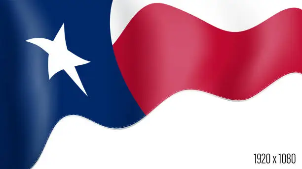 Vector illustration of American state of Texas realistic founding day background. USA state of Texas banner in motion waving, fluttering in wind. Festive patriotic HD format template for independence day