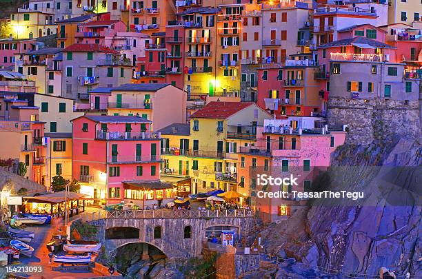 Blue Hour At Manarola Cinque Terre Italy Stock Photo - Download Image Now - Ancient, Blue, City
