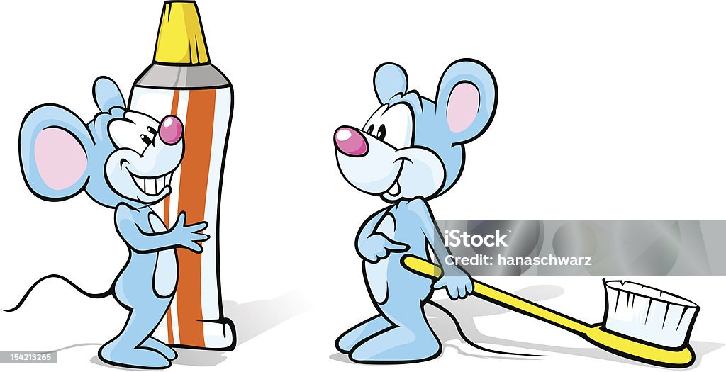 Dos mouses con cepillo y pasta de dientes - arte vectorial de Agarrar libre de derechos