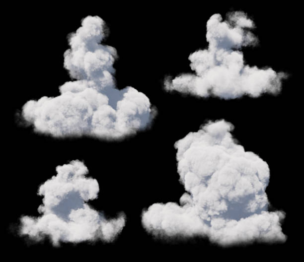 istock Clouds set isolated on transparent background. White cloudiness, mist or smog background. 3d render 1542148505