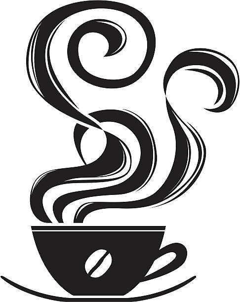 Cup of hot coffee Cup of hot coffee with ornament elements stencil black coffee swirl stock illustrations