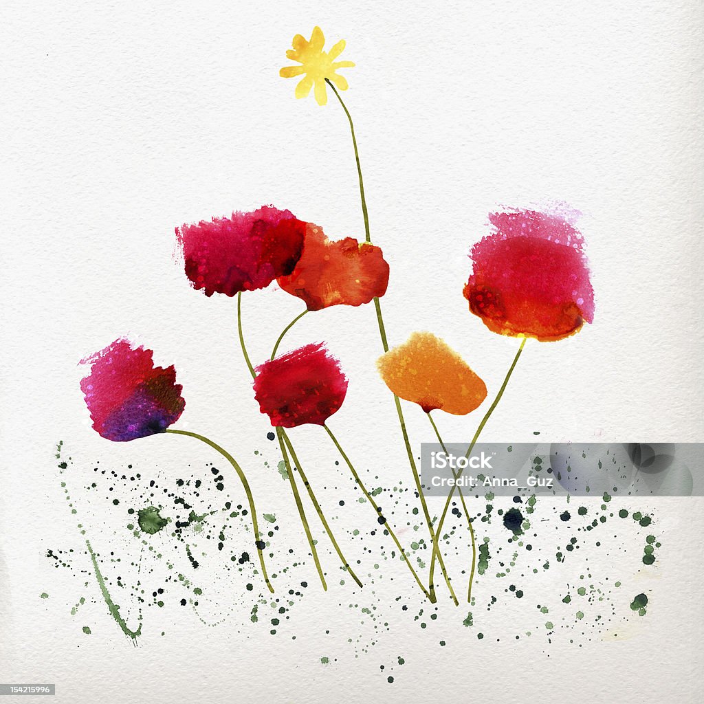 Pintura em Aquarela red flowers - Royalty-free Beleza natural Ilustração de stock