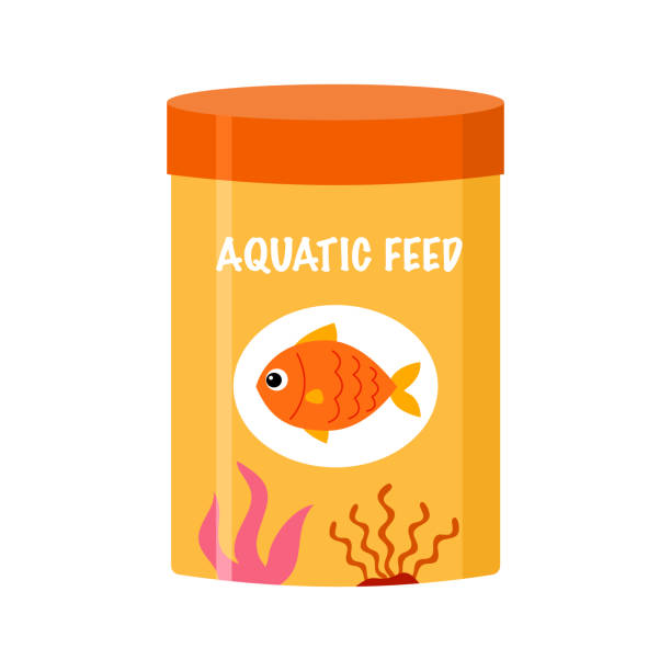 Aquarium fish food bottle in flat design on white background. Aquarium fish food bottle in flat design on white background. fish food stock illustrations