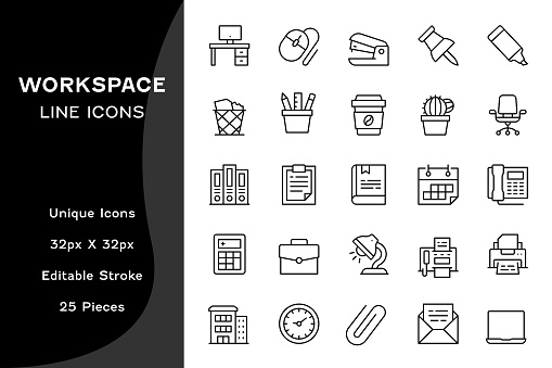 25 Editable Stroke Vector Line Icons for Workforce