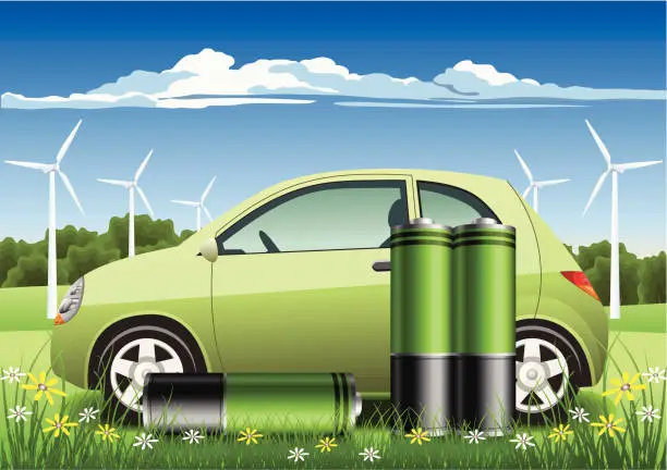 Vector illustration of Hybrid Car with Eco Batteries