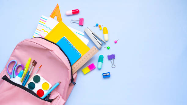istock Stationery spilling out of a backpack 1542206733
