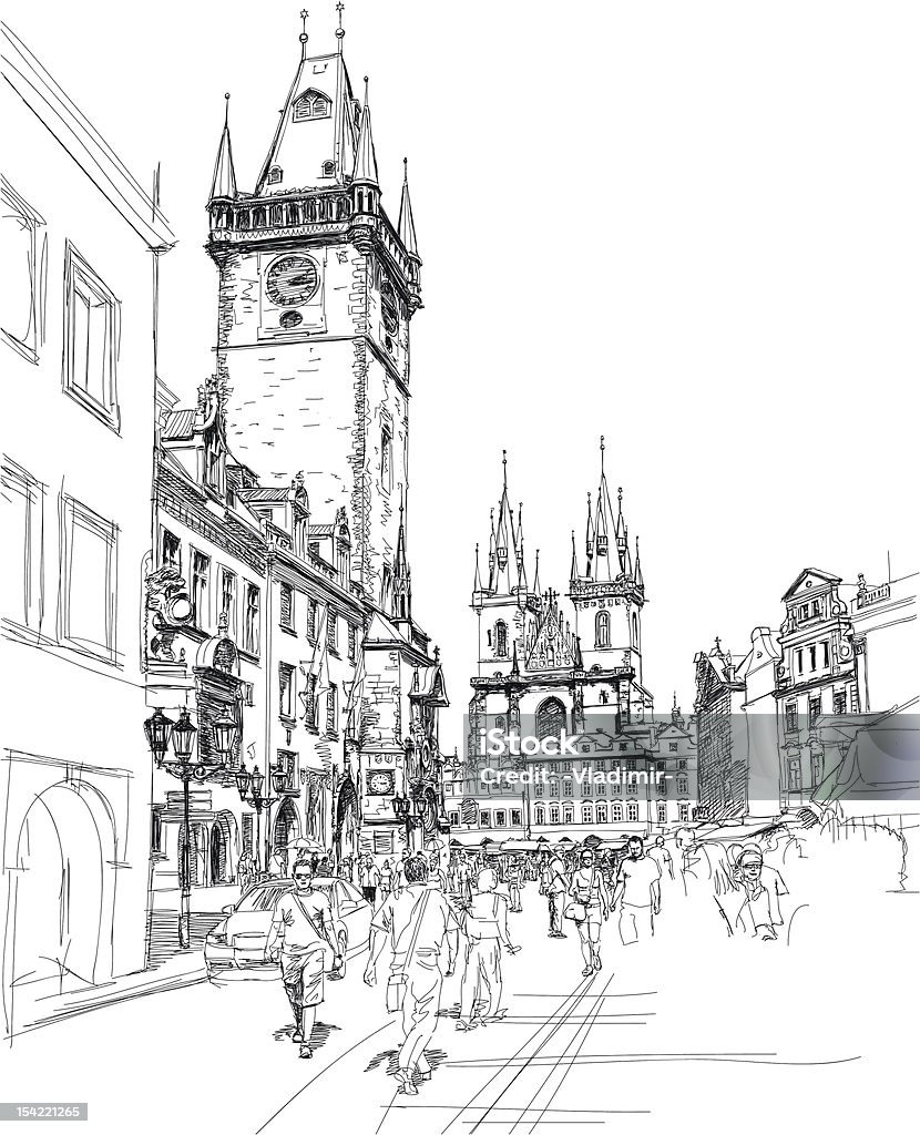 Old Town Square, Prague - sketch Old Town Square, Prague, Czech Republic - a vector sketch Architecture stock vector