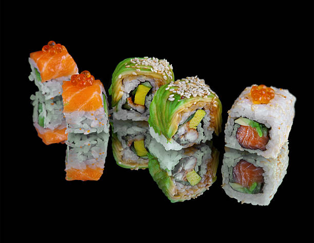 istock set of japanese sushi  on black 154221452