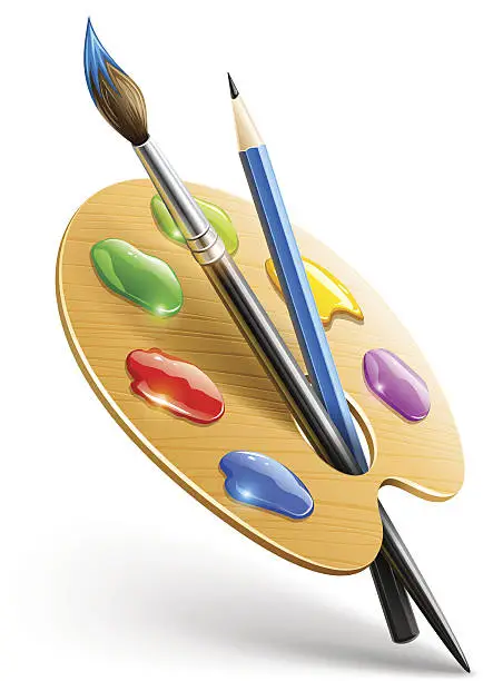 Vector illustration of Art palette with paint brush and pencil