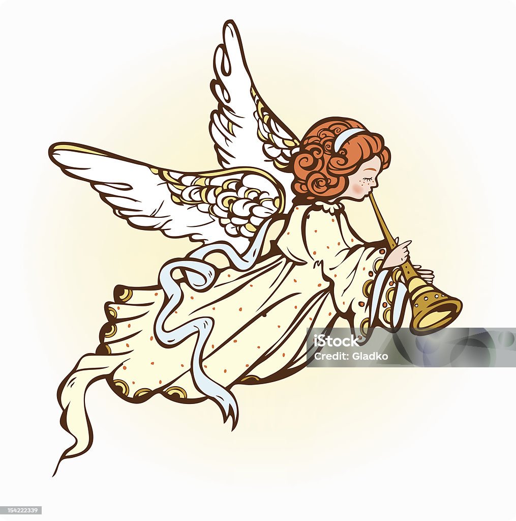 Angel grający Trąbka - Grafika wektorowa royalty-free (Aureola - Symbol)