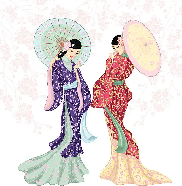 Vector illustration of Chinese beauties