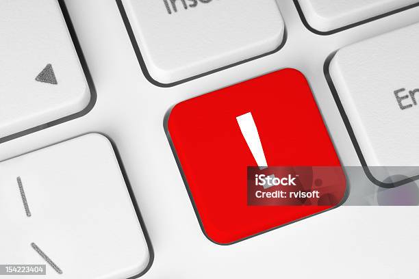 Red Exclamation Mark Button Stock Photo - Download Image Now - Computer Key, Computer Keyboard, Concepts