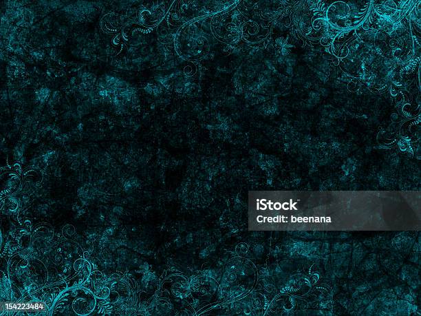 Blue And Black Grunge Floral Background Stock Photo - Download Image Now - Abstract, Backgrounds, Black Color
