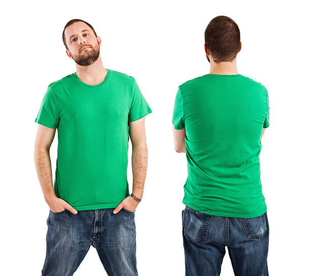 istock Male wearing blank green shirt 154223497